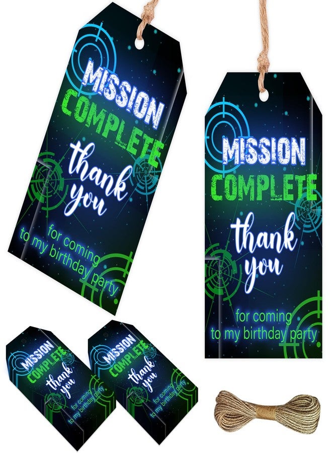 Fangleland Laser Tag Thank You Tags, Neon Theme Gift Tags Labels for Birthday Party, Shooting Game Paper Tags Decorations Supplies - Image 1